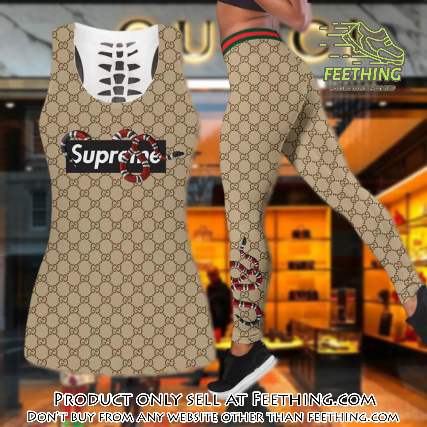 Gucci snake tank top leggings set luxury brand for women yoga gym ft4810519